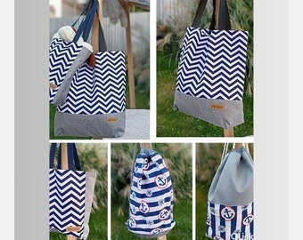 Lot bleu marine pour les fêtes de fin d'année - Ensemble sac de plage et sac à dos résistants - Cadeau parfait pour les familles qui aiment la mer