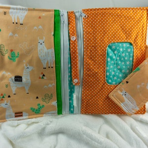 Alpaca diaper nappy and wet wipes wallet clutch,bag,diaper bag,nappy bag,new baby gift,baby shower,baby,baby accessory,newborn,orange cotton zdjęcie 2