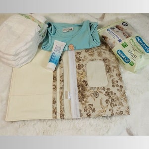 Pássaros fralda fralda e lenços umedecidos carteira clutch, bolsa, bolsa de fraldas, bolsa de fraldas, presente para bebê novo, chá de bebê, bebê, acessório para bebê, recém-nascido, algodão marrom