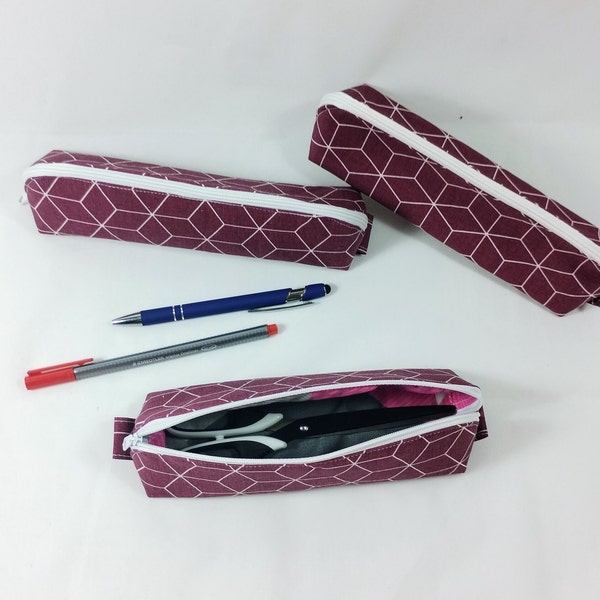 Trousse bordeaux à plusieurs usages Trousse à crayons fournitures scolaires trousse de maquillage cadeau pour fille trousse à crayons à fermeture éclair