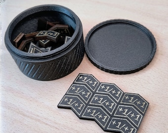 Contadores de madera +1/+1 para MTG (30 unidades) con caja de almacenamiento – Fichas de Fuerza/Resistencia – Grabado láser, Accesorios para MTG, Regalos para MTG