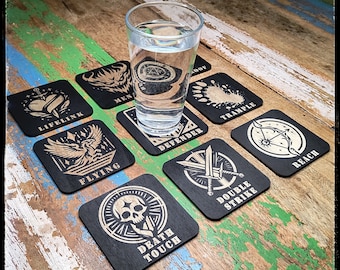 6 posavasos de madera de Magic (MTG) grabados con láser || Accesorios inspirados en MTG || Diseño especial