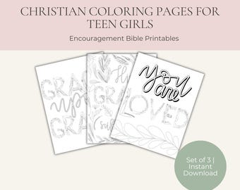 Christian Coloring Pages for Teen Girls | Bible Verse Encouragement Printables | Botanical Lettering Coloring Sheets (Set of 3)