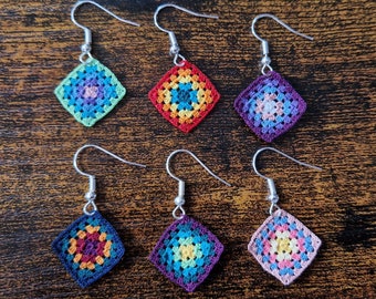 Micro granny square crochet earrings