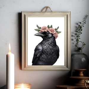 Floral Crow Print: Dark Academia Wall Art (Digital Download)