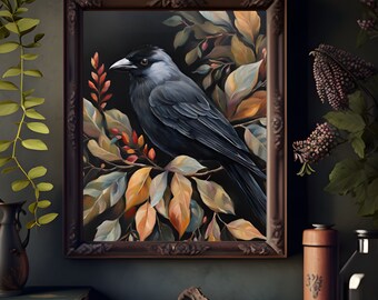 Dohle Blumenmotiv: Stimmungsvolle Cottagecore Wandkunst (Digitaler Download)