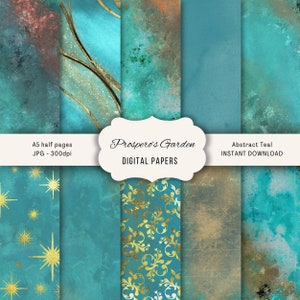 Turquoise & Teal Junk Journal Pages: Abstract Grunge Paper (Digital Download)