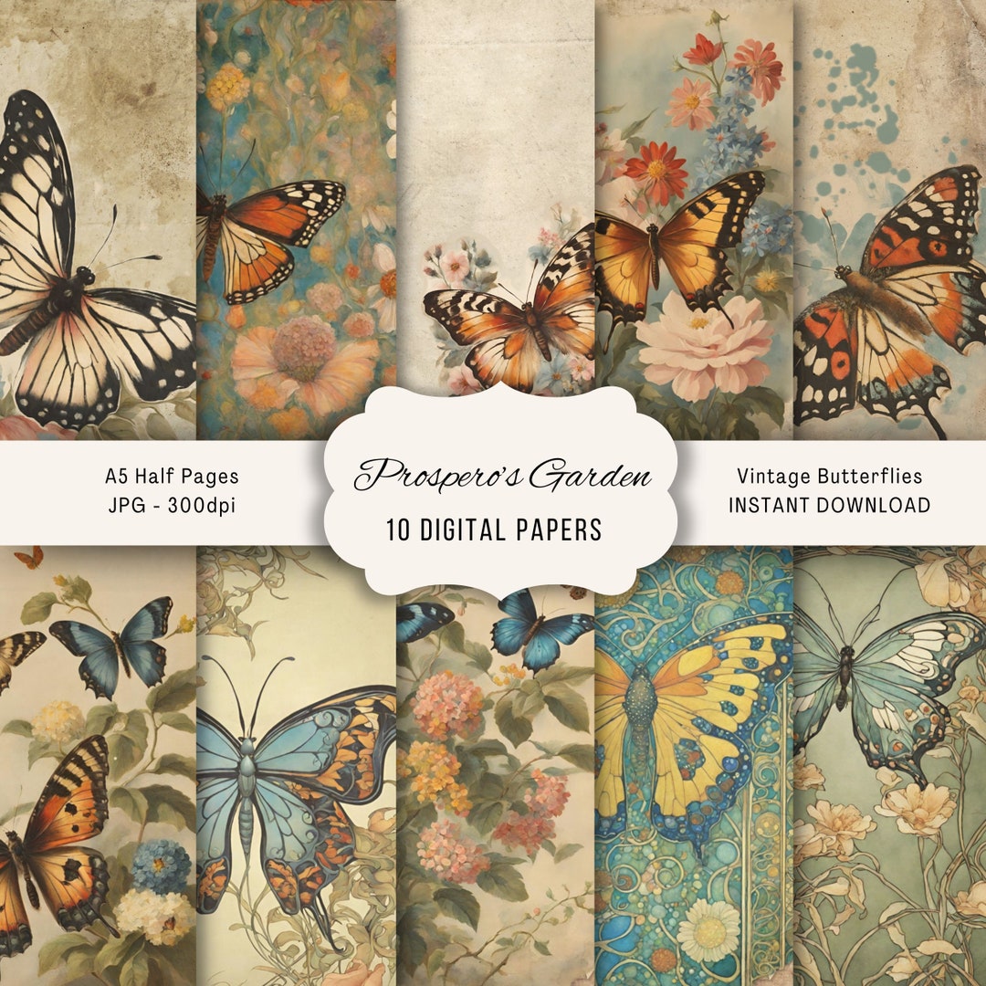 Vintage Butterflies Junk Journal Pages for Journalling, or Collage ...