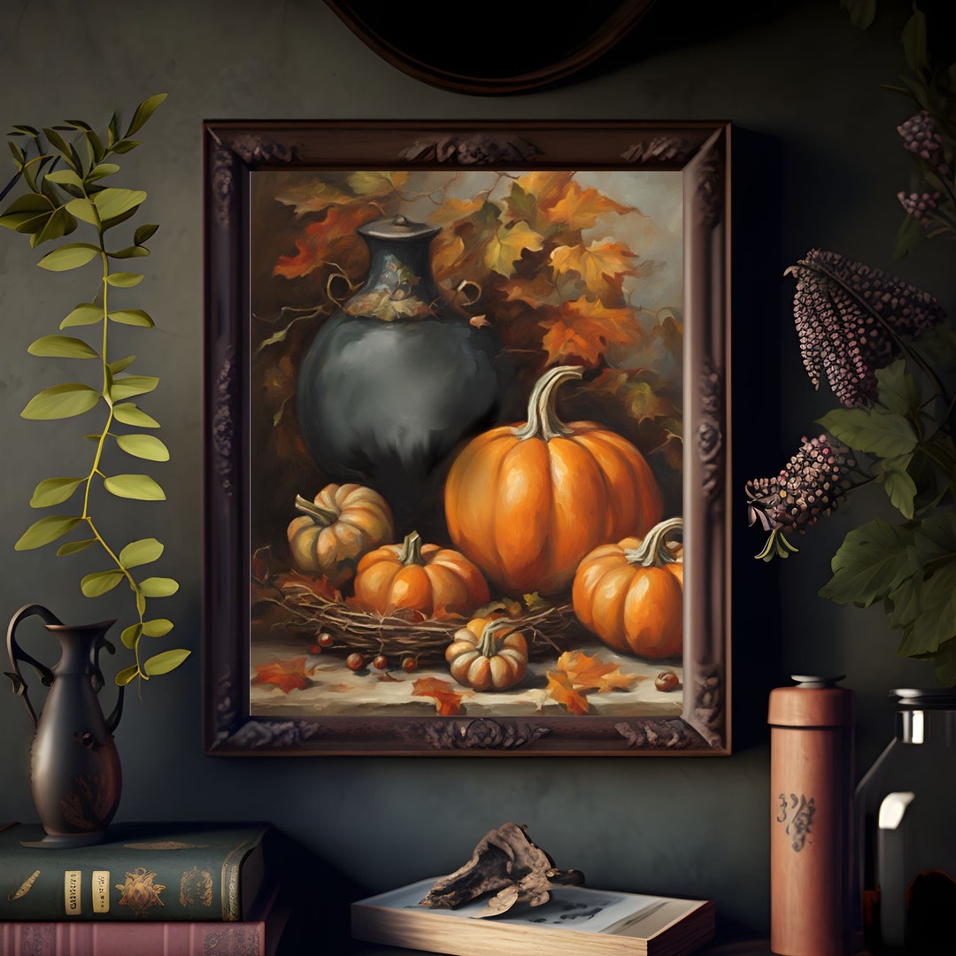 Vintage Pumpkin Still Life Art Print: Autumn Farmhouse Decor (digital ...