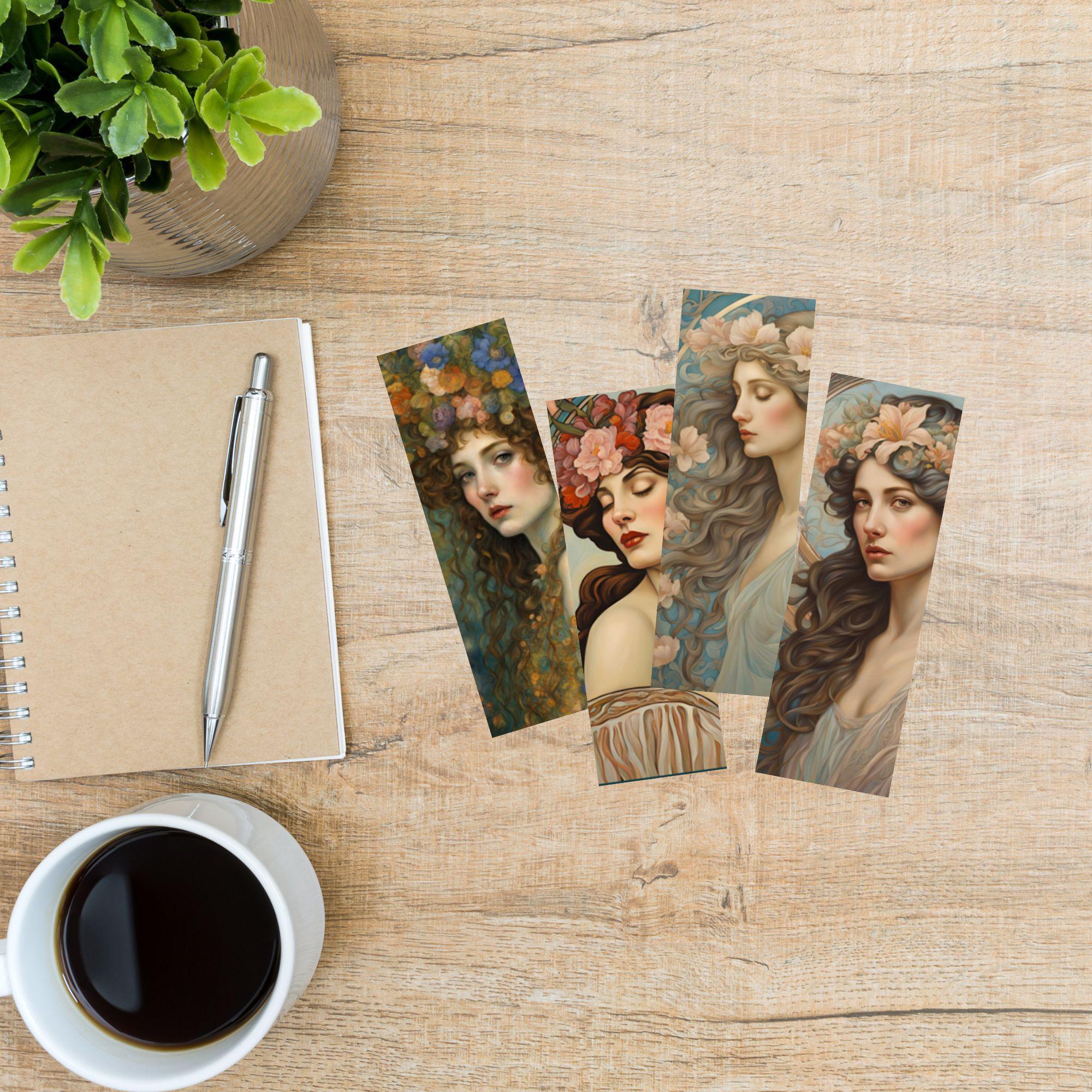 Art Nouveau Women Printable Bookmarks, Feminine Digital Print and Cut ...