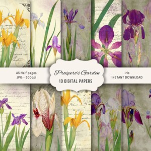 Vintage Irises Junk Journal Pages: Floral Ephemera Kit (Digital Download)