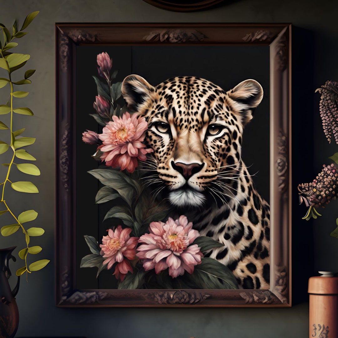 Moody Leopard Floral Art Print: Dark Academia Decor (digital Download ...