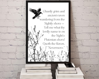 Nevermore: Edgar Allan Poe The Raven Quote Print, Gothic Literary and Dark Academia Wall Art