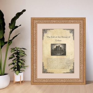 Fall of the House of Usher von Edgar Allan Poe Poster zum ausdrucken, Antik Stil Gothic Novel Erste Seite, Buch Nook Dekor, Literatur Kunst Geschenk