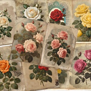 Lot de 5 papiers à deux volets pour journal floral vintage, magnifiques motifs floraux, prêts à l'emploi ! Papier rose vintage imprimé pour collage