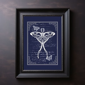 Luna Moth Print: Dark Academia Witchcore Wall Art (Digital Download)