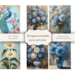 Blue Floral Junk Journal Cards: Grungy Collage Notecards (Digital Download)