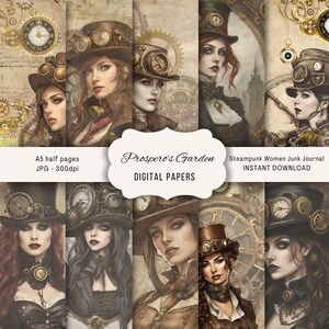 Steampunk Women Junk Journal Kit: Printable Ephemera (Digital Download)