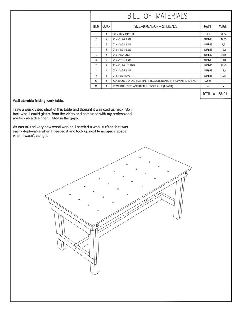 Collapsible, and Wall Hangable Work Table, Plans Only Etsy