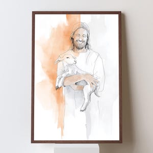 Jesus holds lamb digital art, Lost lamb artwork to print at home, Good shepherd art, Jesus saves sheep, Lamb of God print,