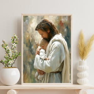 Jesus hält ein Baby digitale Kunst, druckbare Kunst für Säuglinge, Baby im Himmel Druck, Christus Gebet, Kind Verlust Bild, Himmel Geburt