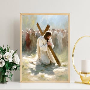Passion of the christ digital art, Jesus crucifixion to print, Christ savior hold the cross, Catholic digital LDS