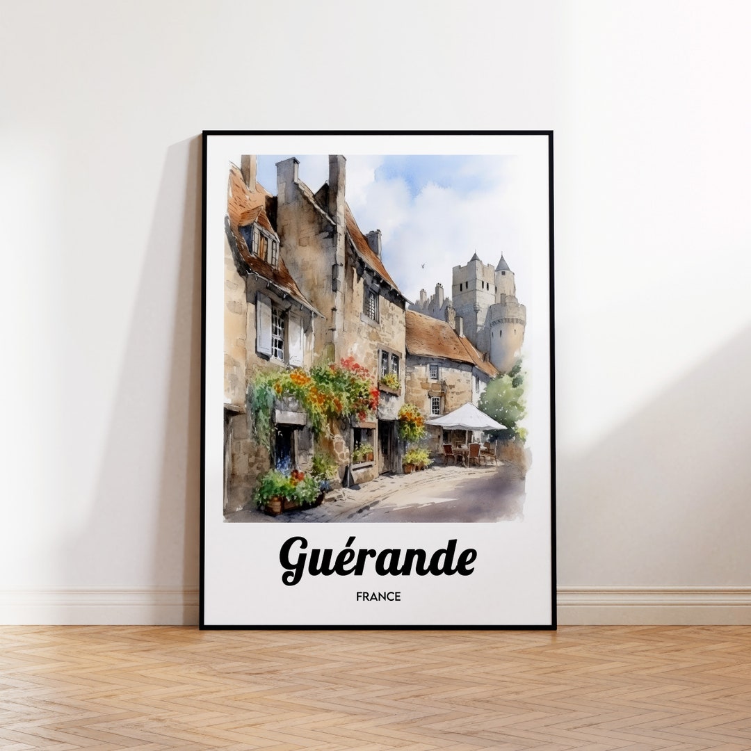 Guérande Travel Poster, Guerande Art Print, Guerande Watercolor, France