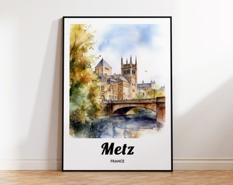 Metz Travel Poster, Metz Art Print, Metz Watercolor, France Gift Idea, Affiche Metz, Vintage Travel Poster