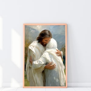 Tribute to mother digital art, Angel grandma art to print, Heaven mom and loving jesus printable, Spiritual loss print, Eternal love decor