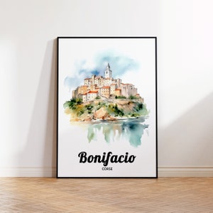 Affiche de voyage Bonifacio, impression d'art Bonifacio, aquarelle de Bonifacio, idée cadeau Bonifacio, affiche de voyage vintage image 1