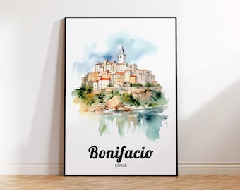 Bonifacio Travel Poster, Bonifacio Art Print, Bonifacio Watercolor, Bonifacio Gift Idea, Vintage Travel Poster