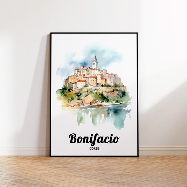 Affiche de voyage Bonifacio, impression d'art Bonifacio, aquarelle de Bonifacio, idée cadeau Bonifacio, affiche de voyage vintage