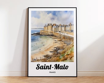 Saint-Malo Travel Poster, St Malo Art Print, Saint Malo Watercolor, France Gift Idea, Affiche Saint-Malo, Vintage Travel Poster