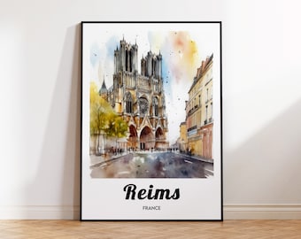 Reims Travel Poster, Reims Art Print, Reims Watercolor, France Gift Idea, Affiche Reims, Vintage Travel Poster