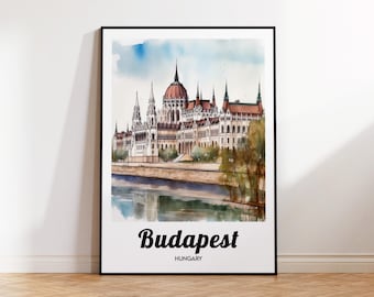 Poster de voyage de Budapest, impression d'art de Budapest, aquarelle de Budapest, idée cadeau Hongrie