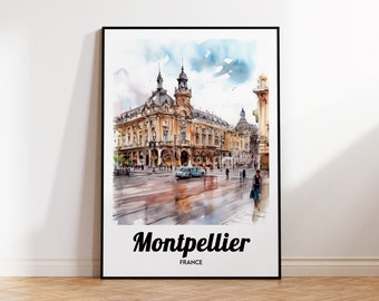 Montpellier Poster, Montpellier Art Print, Montpellier Watercolor, France Gift Idea, Affiche Montpellier, Vintage Travel Poster