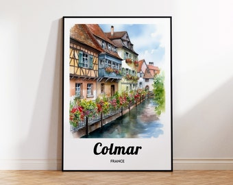 Colmar Travel Poster, Colmar Art Print, Alsace Watercolor, France Gift Idea, Affiche Colmar, Vintage Travel Poster