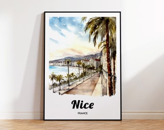 Nice Travel Poster, Nice Art Print, Nice Watercolor, France Gift Idea, Affiche Nice, Vintage Travel Poster
