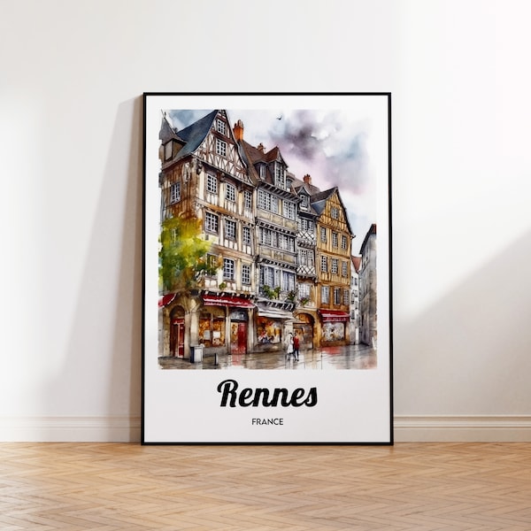 Rennes Travel Poster, Rennes Art Print, Rennes Watercolor, France Gift Idea, Affiche Bretagne, Retro Travel Poster