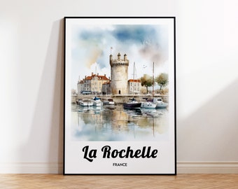 Affiche La Rochelle France, La Rochelle Travel Poster, La Rochelle Art Print, La Rochelle Watercolor Painting, La Rochelle Gift Idea