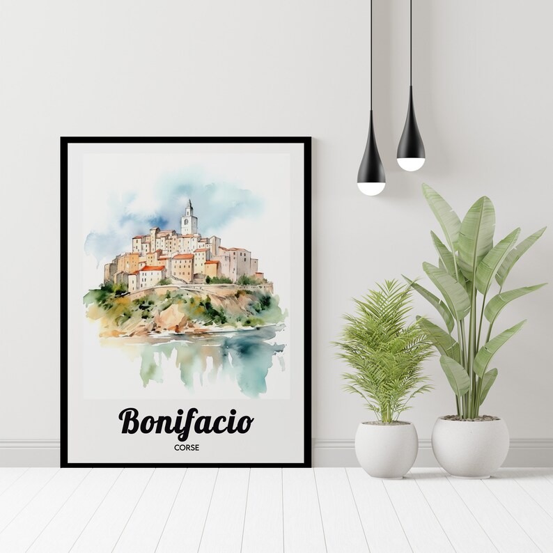 Affiche de voyage Bonifacio, impression d'art Bonifacio, aquarelle de Bonifacio, idée cadeau Bonifacio, affiche de voyage vintage image 2