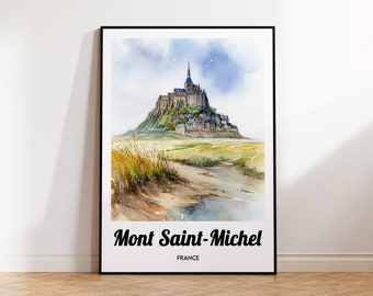 Affiche de voyage du Mont Saint-Michel, impression du Mont ST Michel, aquarelle du Mont Saint-Michel, idée cadeau France, affiche du Mont Saint-Michel