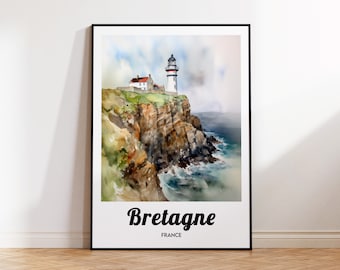 Brittany Travel Poster, Brittany Art Print, Bretagne Watercolor, France Gift Idea, Affiche Bretagne, Vintage Travel Poster