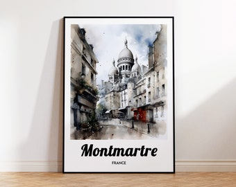 Montmartre Travel Poster, Montmartre Art Print, Paris Watercolor, France Gift Idea, Affiche Paris, Vintage Travel Poster