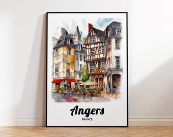 Angers Travel Poster, Angers Art Print, Angers Watercolor, Angers Gift Idea, Vintage Travel Poster