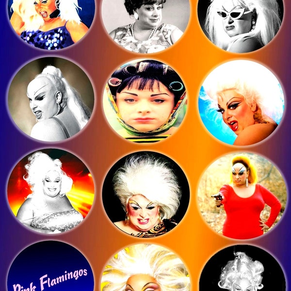 Divine Drag Queen Button Pin Set Pink Flamingos Movie Gay Icons LGBTQ Pinbacks Gay Male Birthday Gift Drag Queen Accessories Drag Queen Art