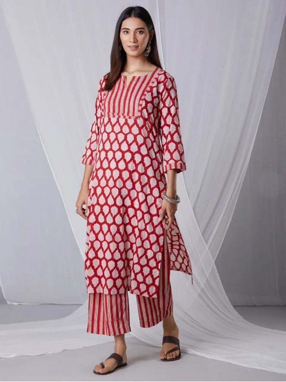 Hand Block Cotton Printed Kurti Pant Dupatta Set