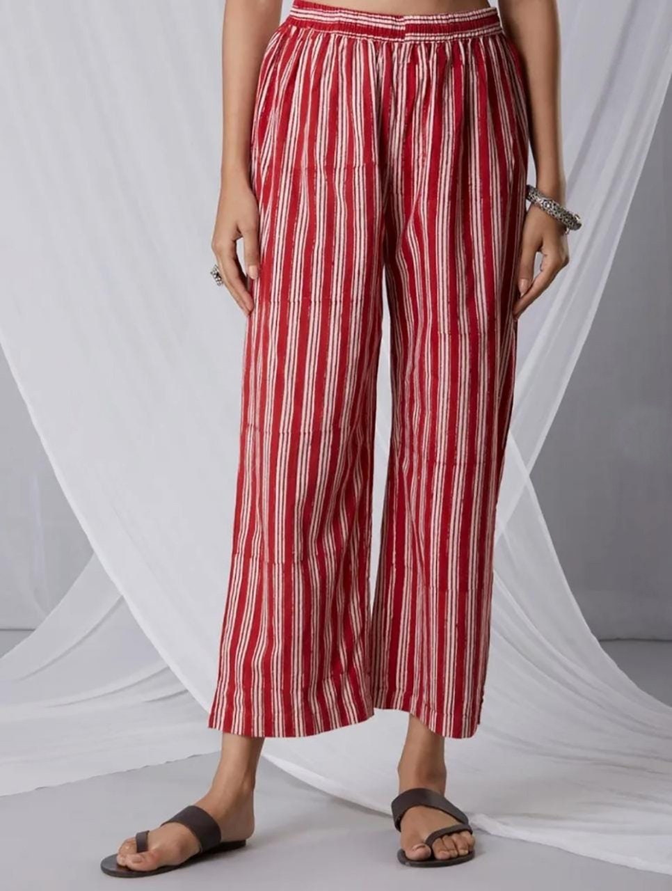 Block Print Golden Stripe Kurta with Pants and Dupatta