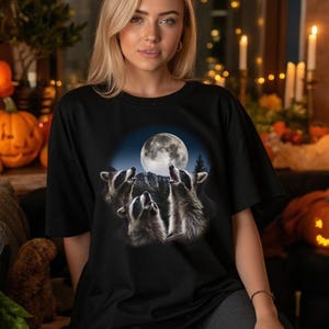 Three Raccoons Retro Graphic T-shirts, Vintage Comfort Colors® Raccoon Moon Tshirt, Raccoon Lovers, Funny Raccon Tee, Oversized Washed Tee