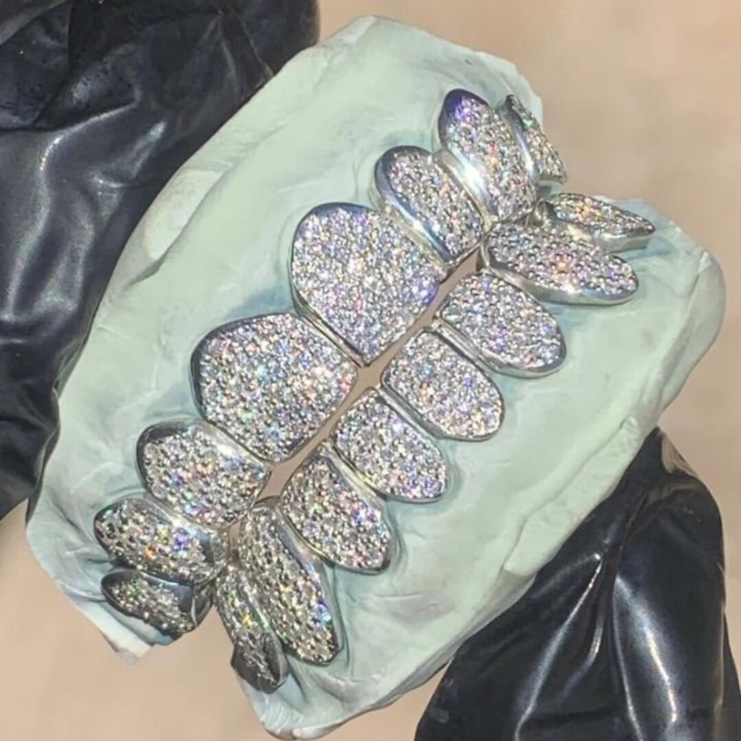 Custom 10k 14k Silver White Gold Diamond Teeth Grillz Dust Cut Slugs